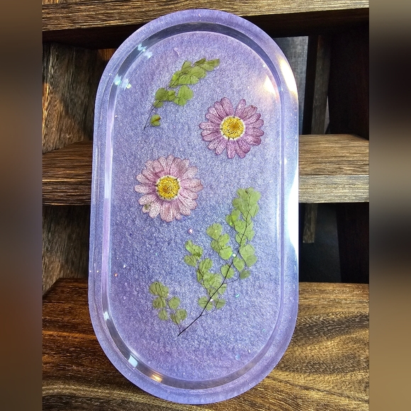 NEW Handmade Resin Flower & Glitter Tray, Purple - Picture 1 of 4